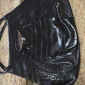 Furla Black Alligator Stamped Leather Tote Bag. It Is 14 X 20 .